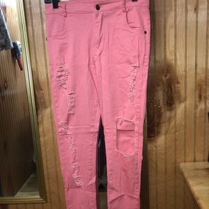 Pink Distressed Skinny Jeans